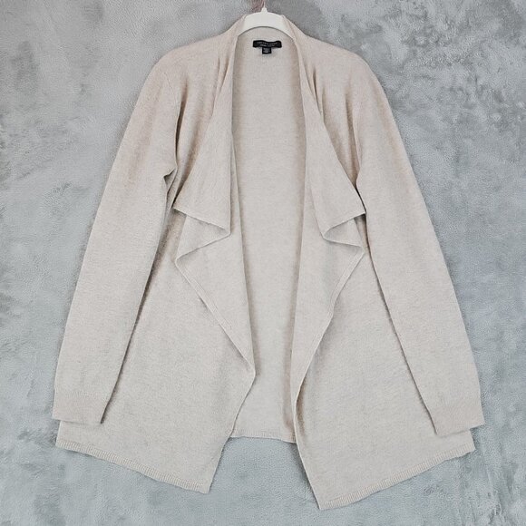 Saks Fifth Avenue Cashmere Cardigan Womens Size M Beige Open Flowy Soft Knit - Picture 1 of 7